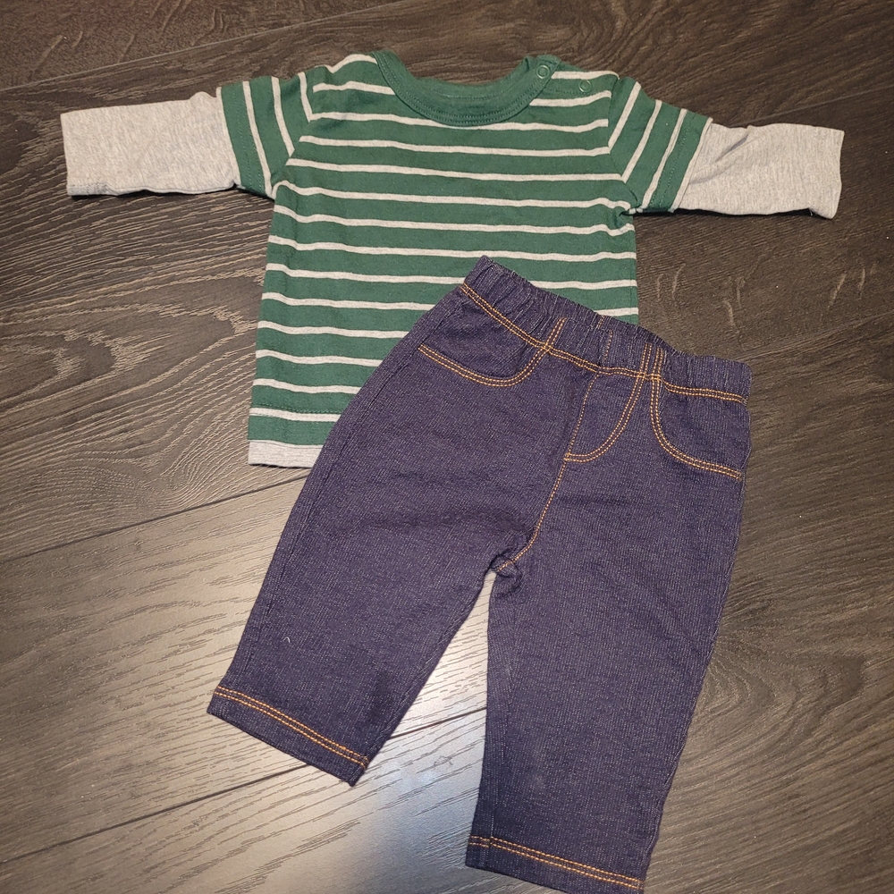 🛍Baby Boy Outfit Set 0–3 Months Stripe Top Denim Pants Two Piece